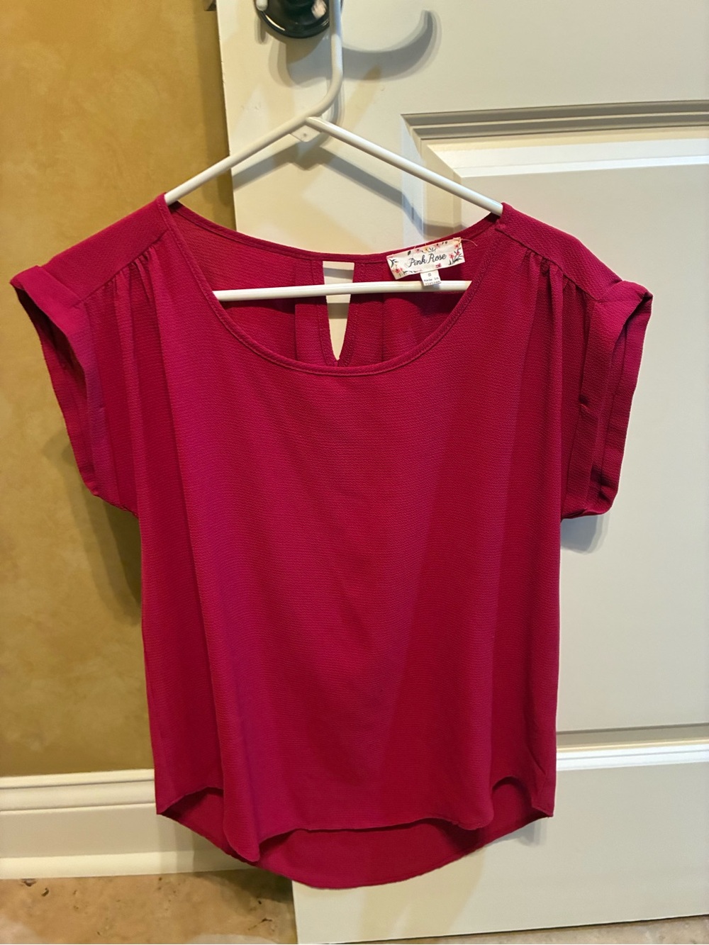 Pink Rose Women's Bright Fuchsia Short Sleeve Scoop Neck Blouse